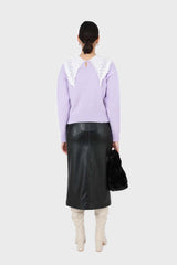 Lilac large lace collar knit top