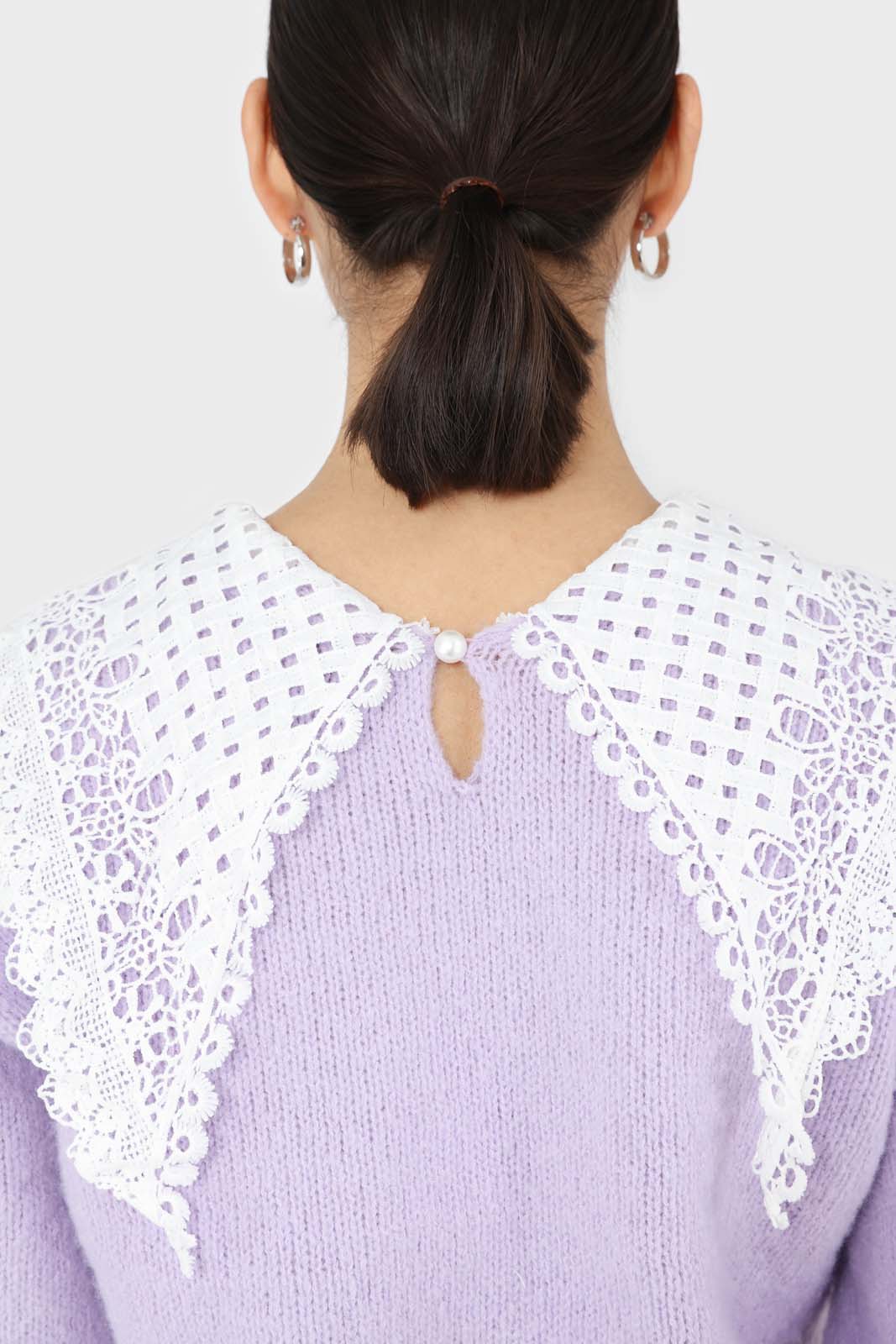 Lilac large lace collar knit top