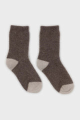 Brown and beige furry color block angora socks