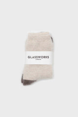 Oatmeal and brown furry color block angora socks