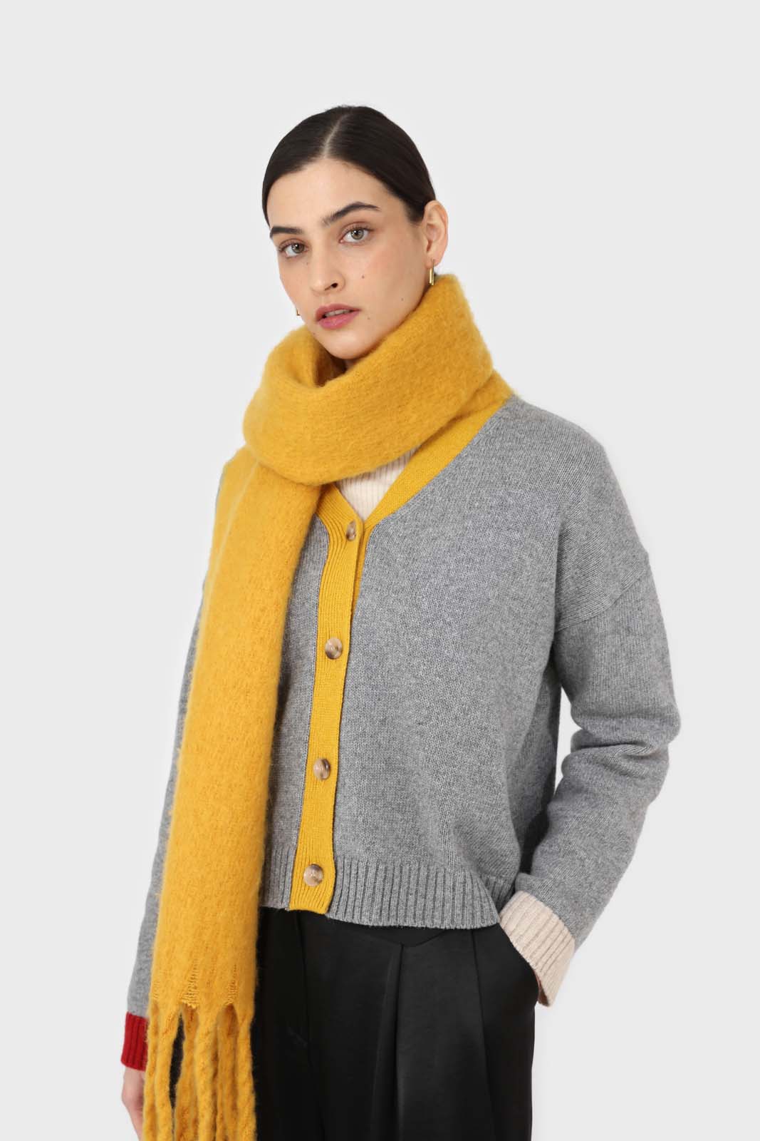 Mustard fuzzy thick scarf - 826