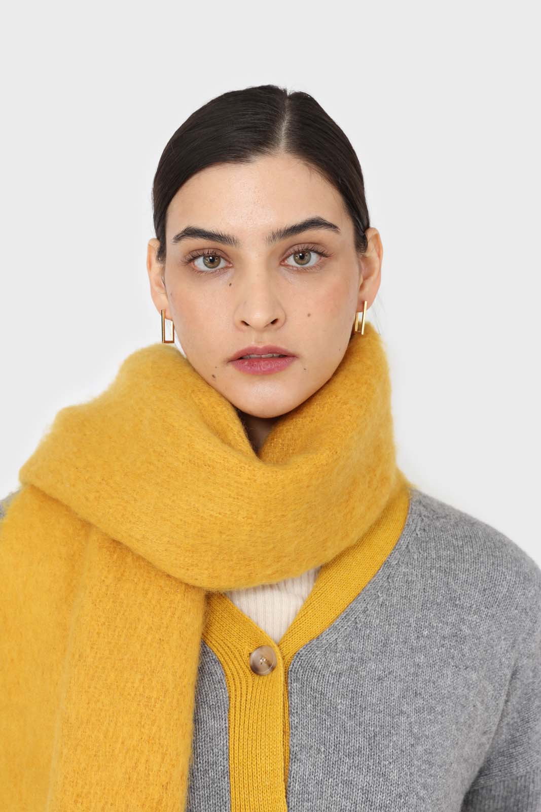 Mustard fuzzy thick scarf - 826