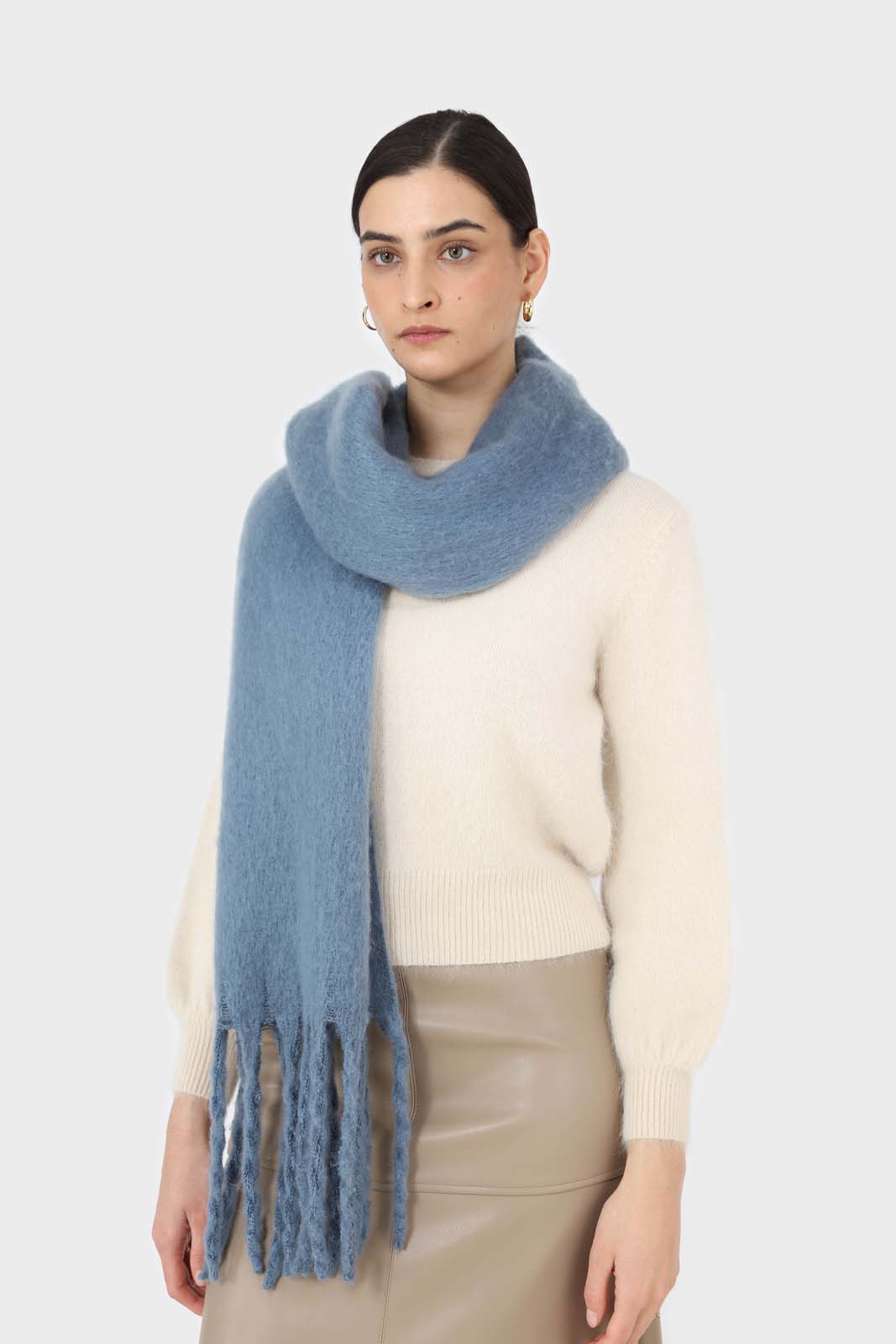 Bright blue fuzzy thick scarf - 826