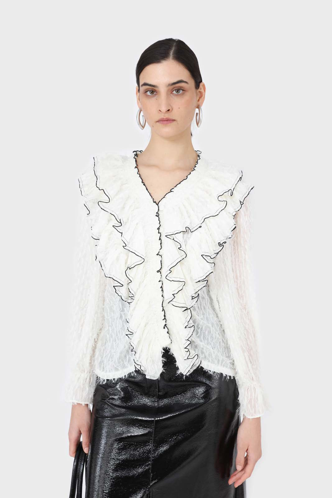 Ivory feather ruffle blouse