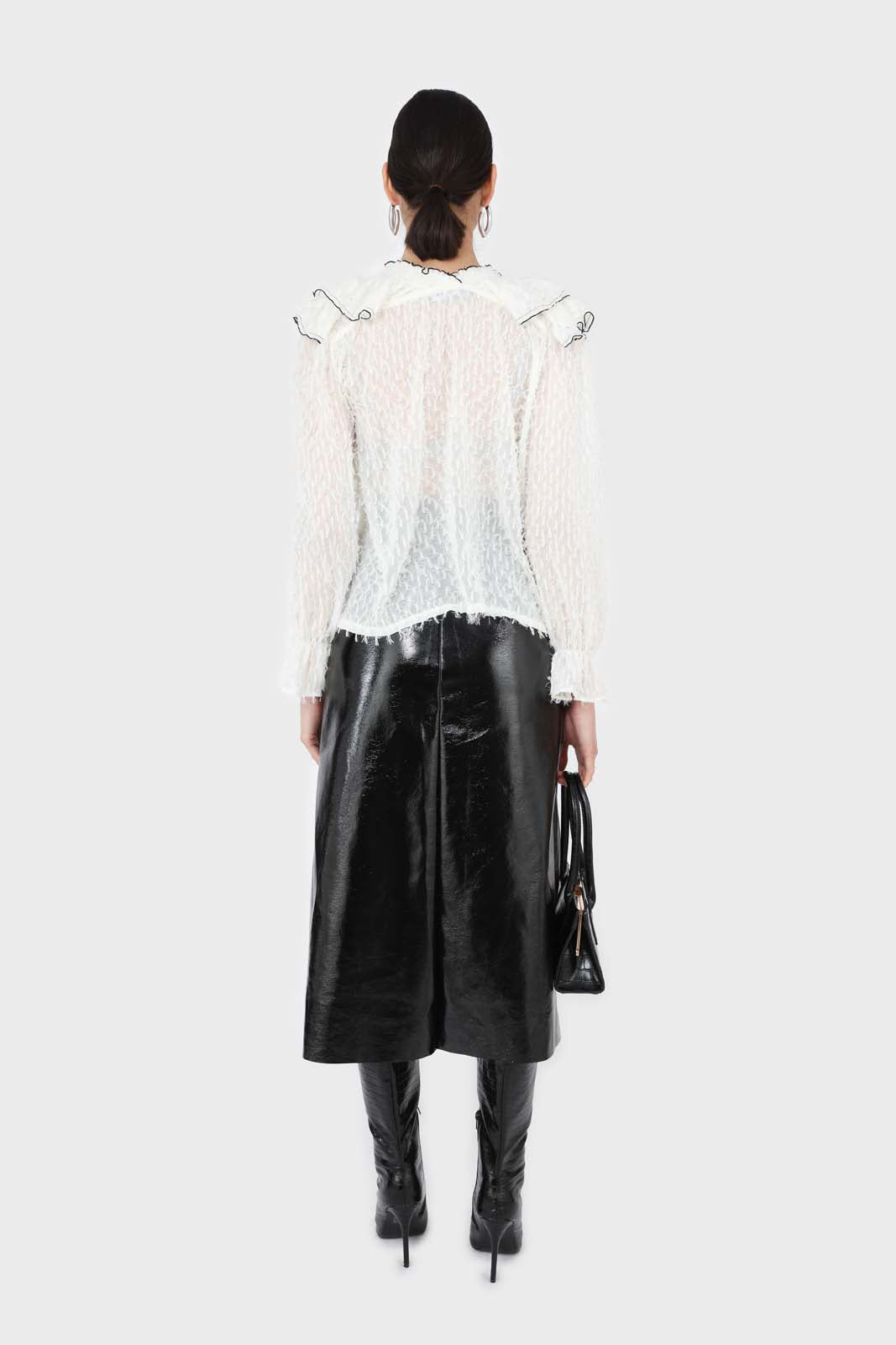 Ivory feather ruffle blouse