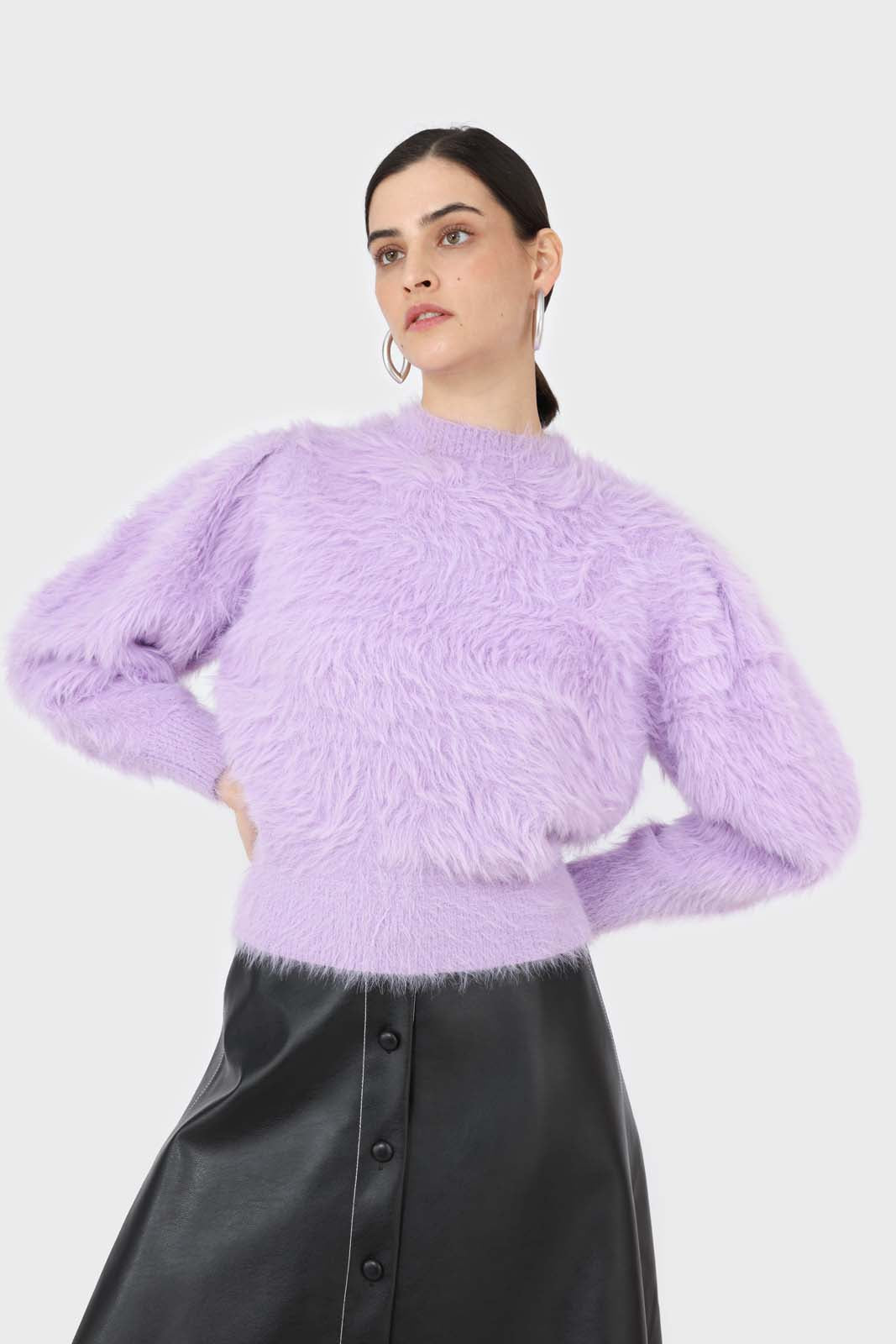 Violet ultra fuzzy puff sleeved jumper