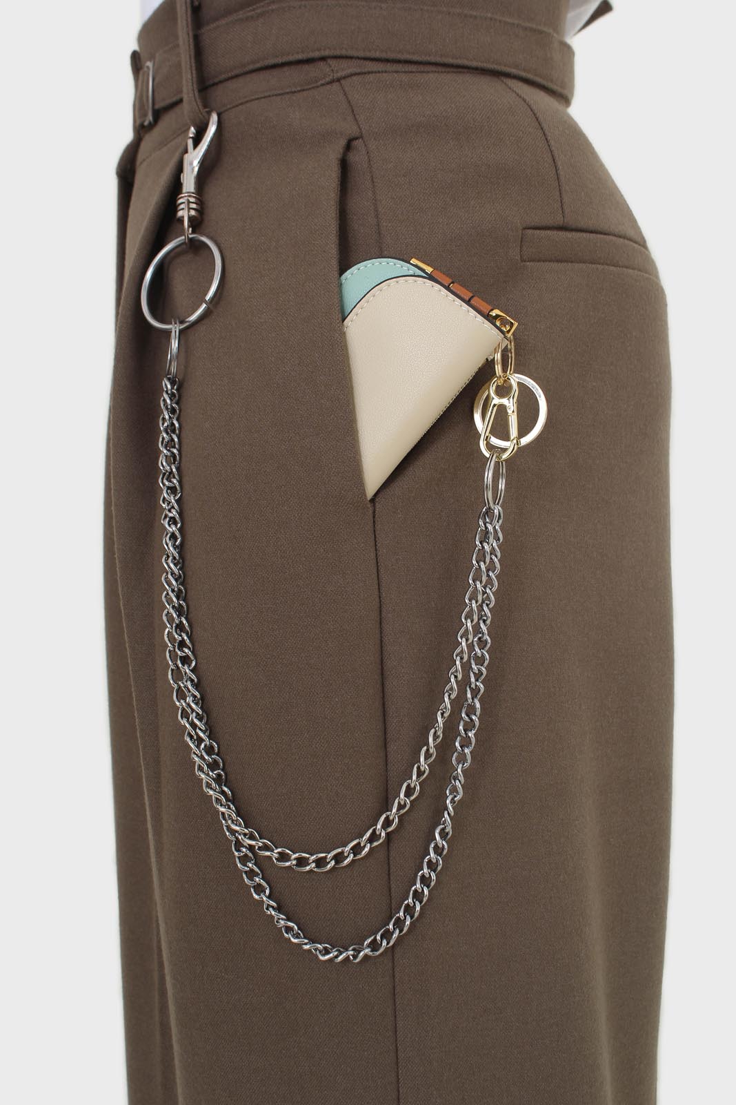 Brown tucked wrap belted loose fit trousers