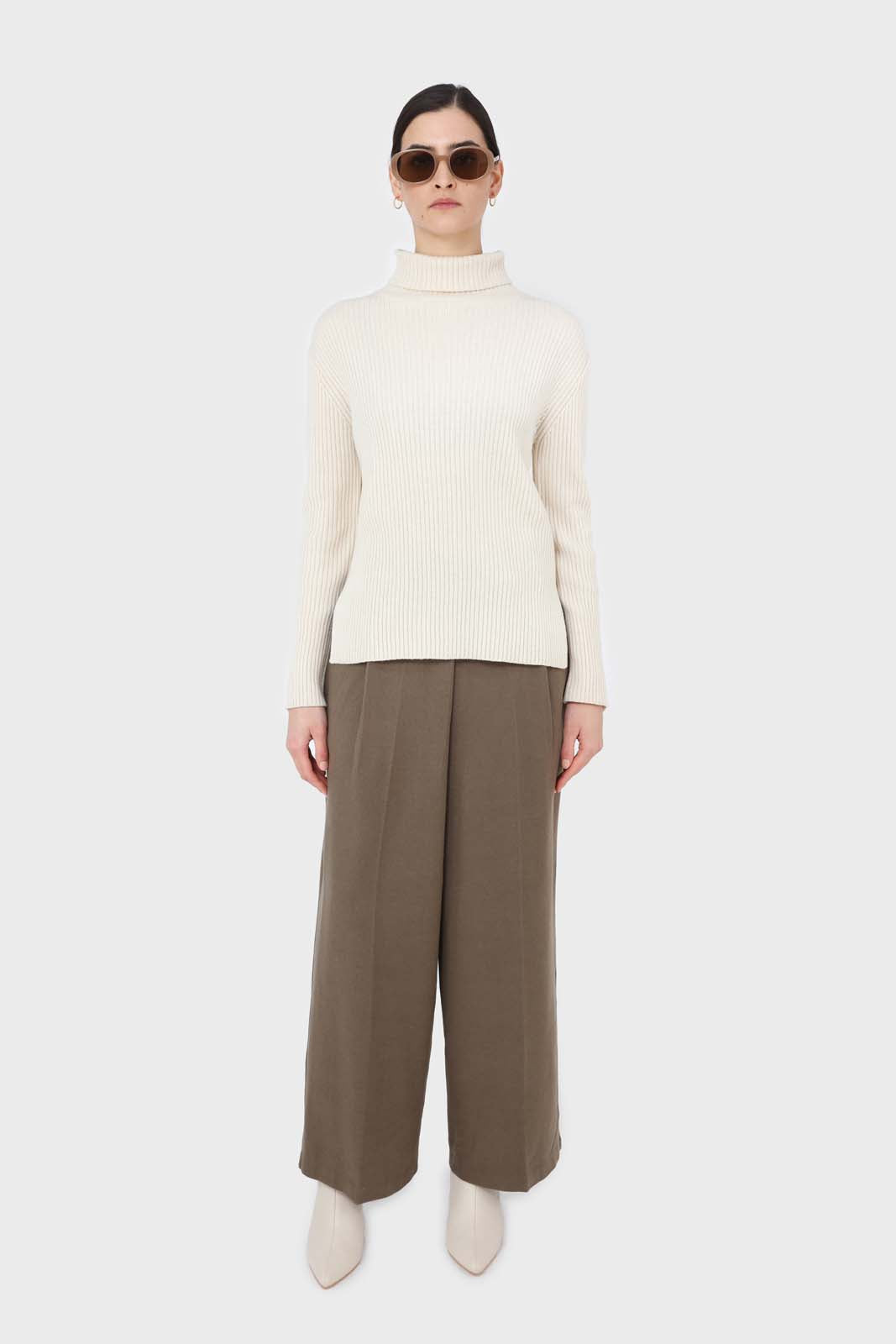 Brown tucked wrap belted loose fit trousers