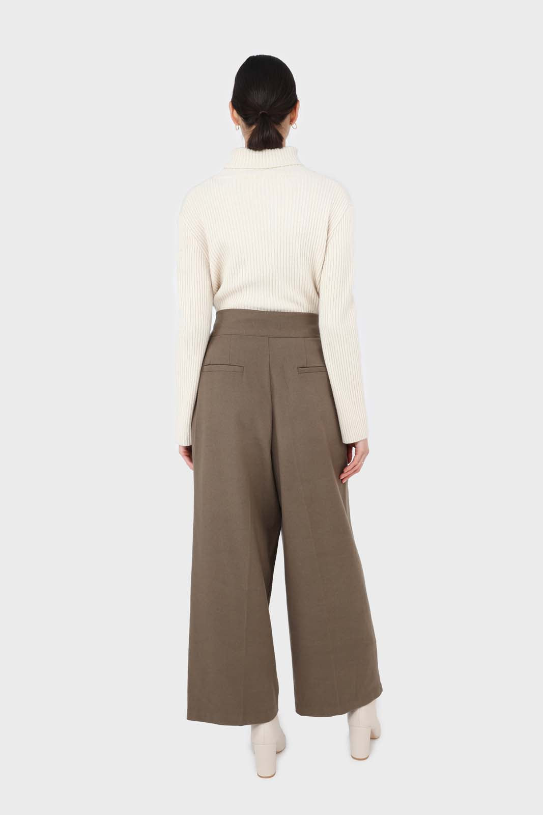 Brown tucked wrap belted loose fit trousers