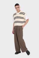 Brown tucked wrap belted loose fit trousers