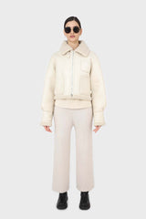 Ivory faux shearling biker jacket