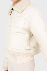 Ivory faux shearling biker jacket