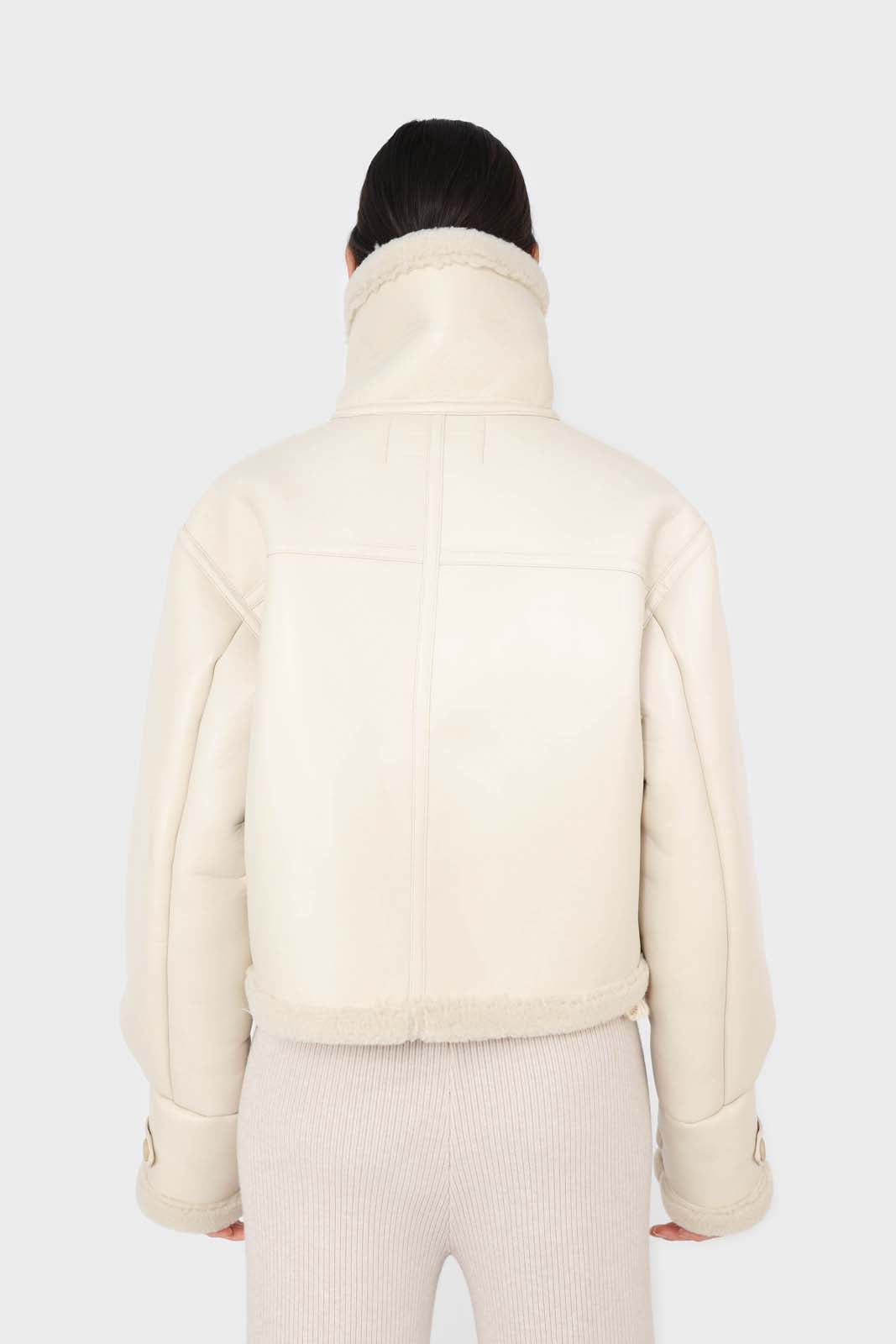 Ivory faux shearling biker jacket