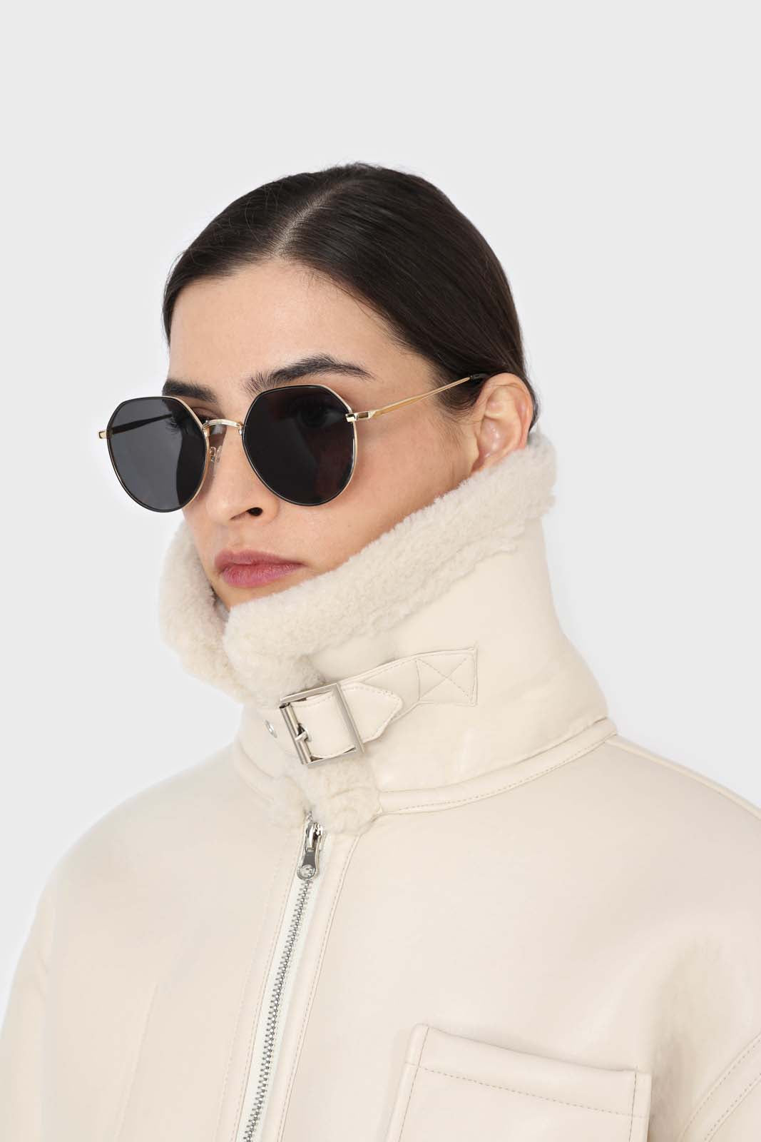 Ivory faux shearling biker jacket