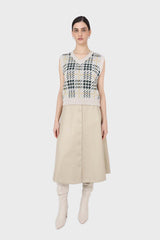 Beige and khaki checked knit vest