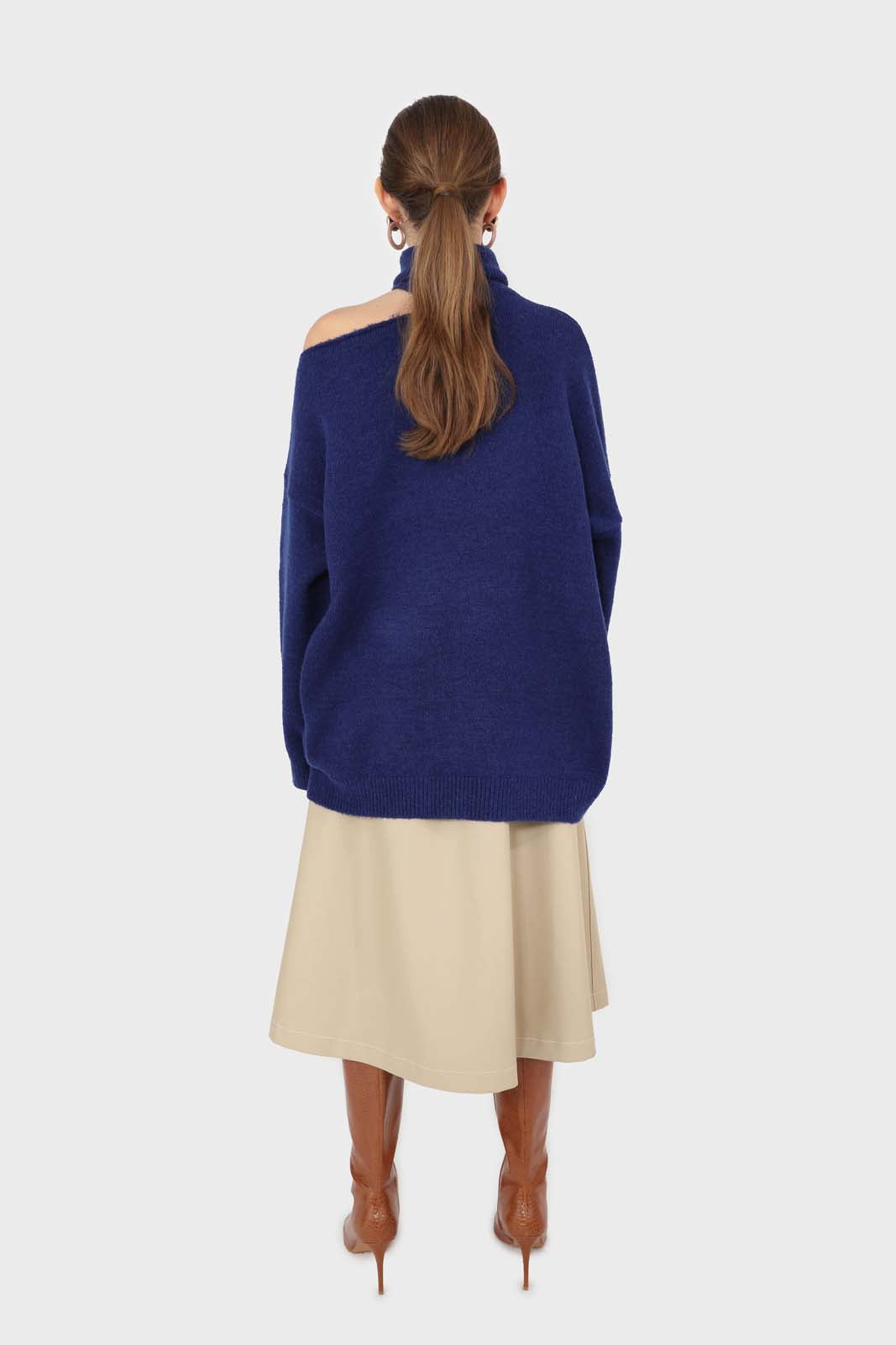 Cobalt blue slit neck turtleneck jumper