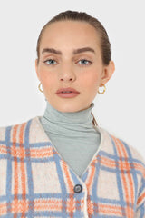 Ivory and orange multi check brushed cardigan