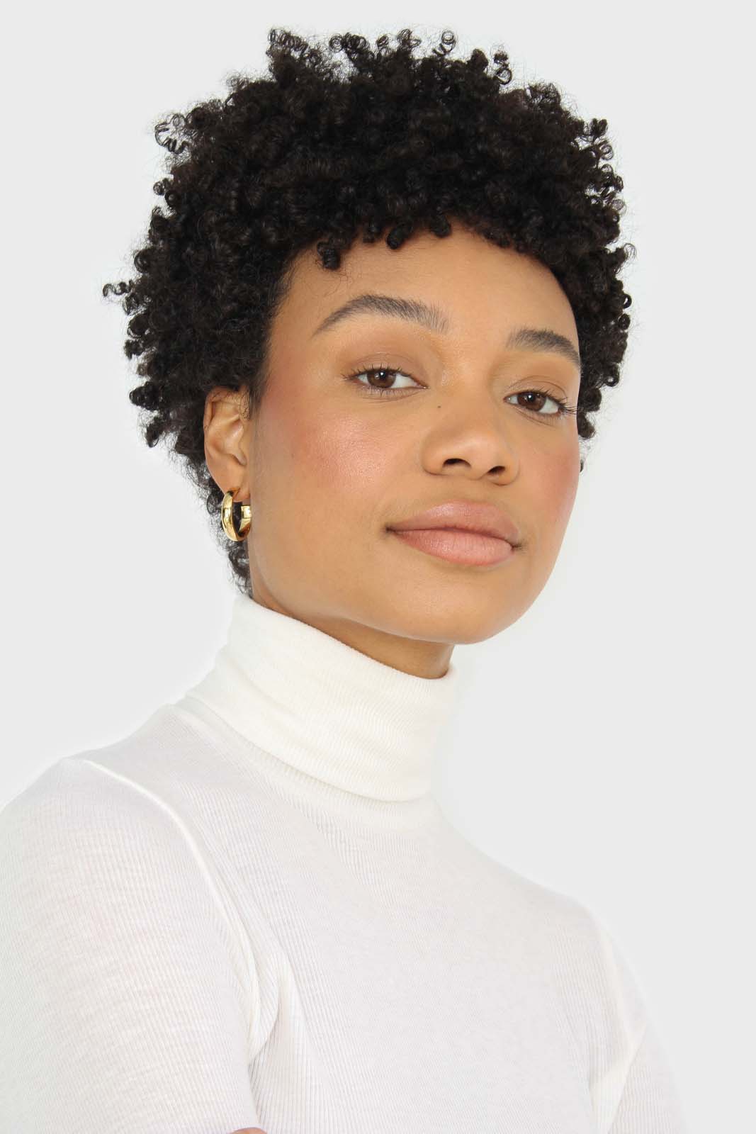 Ivory fine ribbed jersey turtleneck top