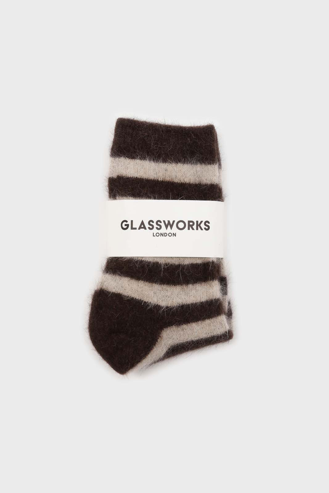 Brown and beige striped angora socks