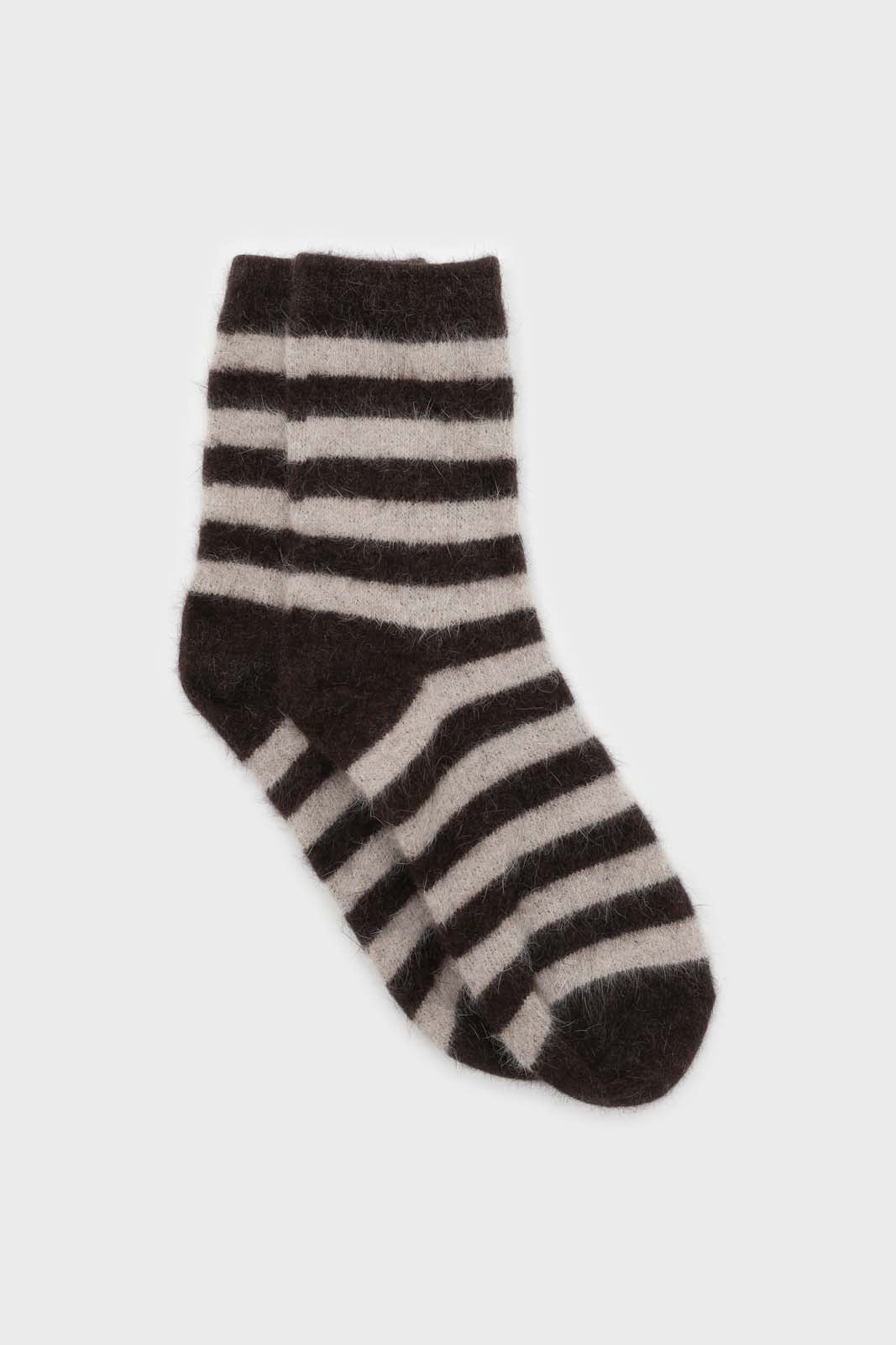 Brown and beige striped angora socks