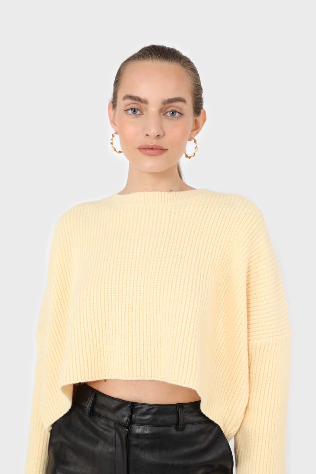 Pale yellow cross back crop front jumper