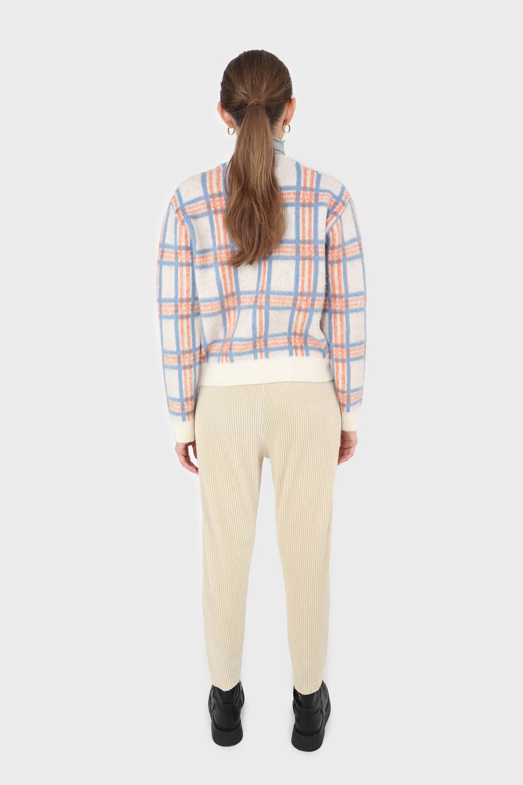Beige ribbed velvet loose fit trousers