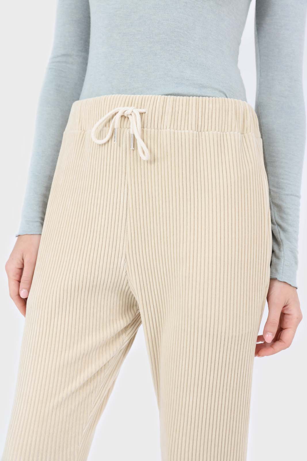 Beige ribbed velvet loose fit trousers