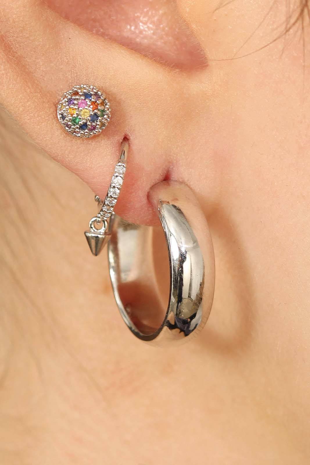 Silver rainbow stone ball stud earrings