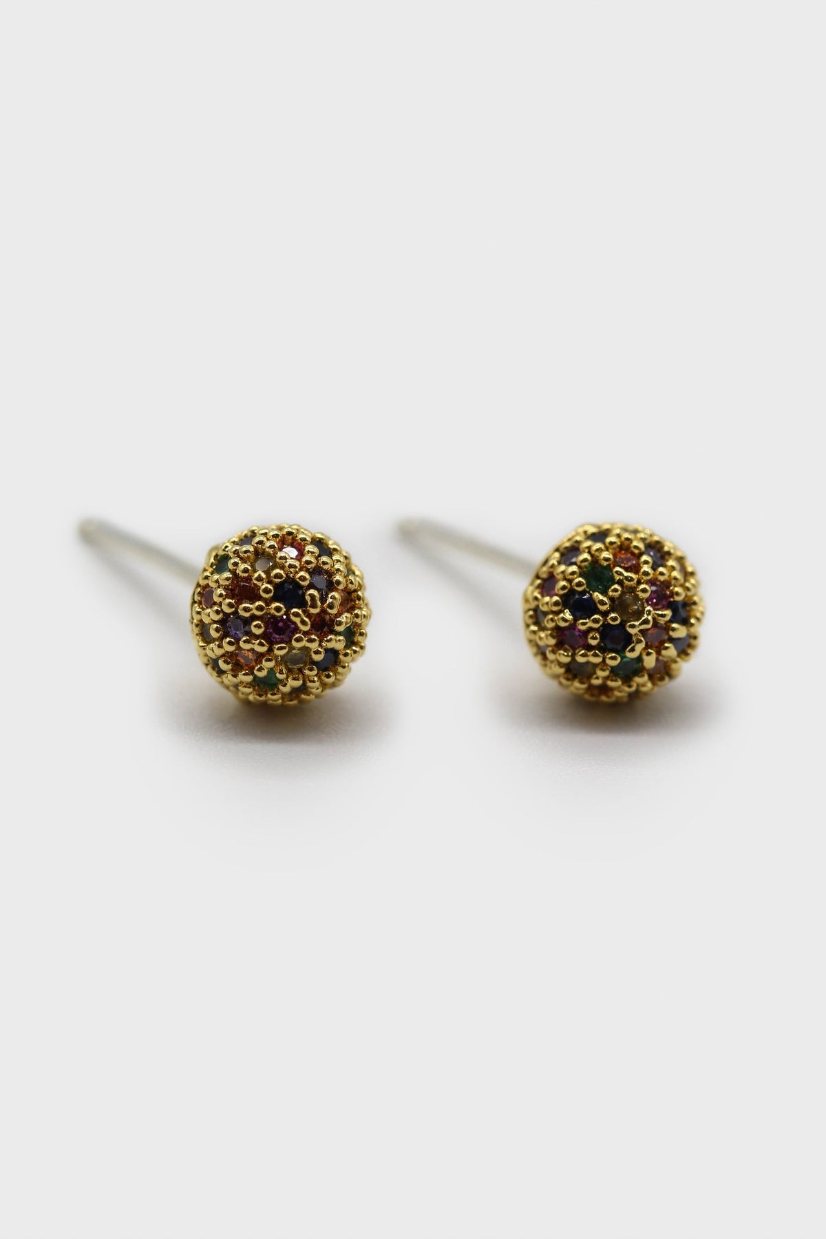 Gold rainbow stone ball stud earrings