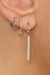 Silver dangling diamante bar hoop earrings