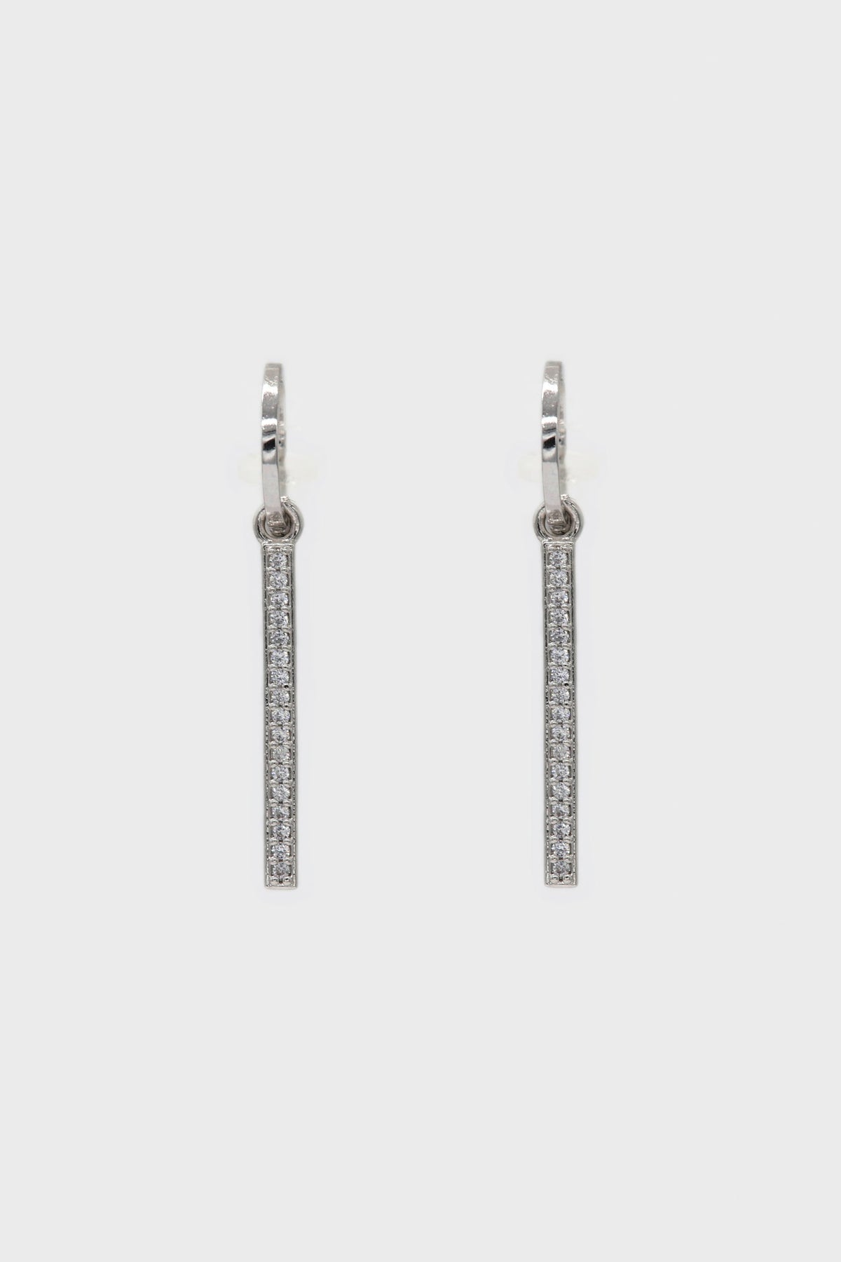 Silver dangling diamante bar hoop earrings