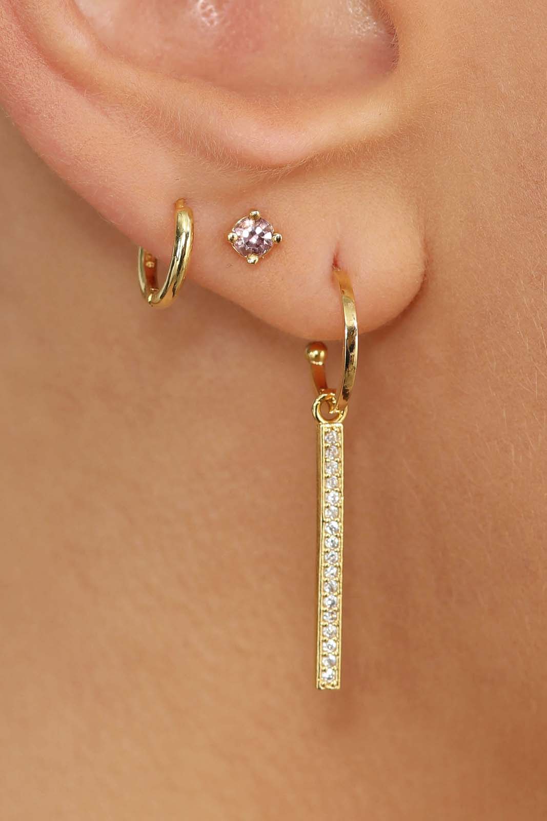 Gold dangling diamante bar hoop earrings