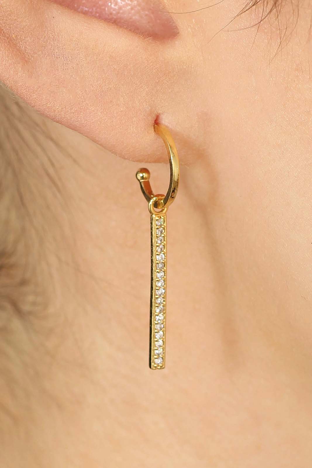 Gold dangling diamante bar hoop earrings