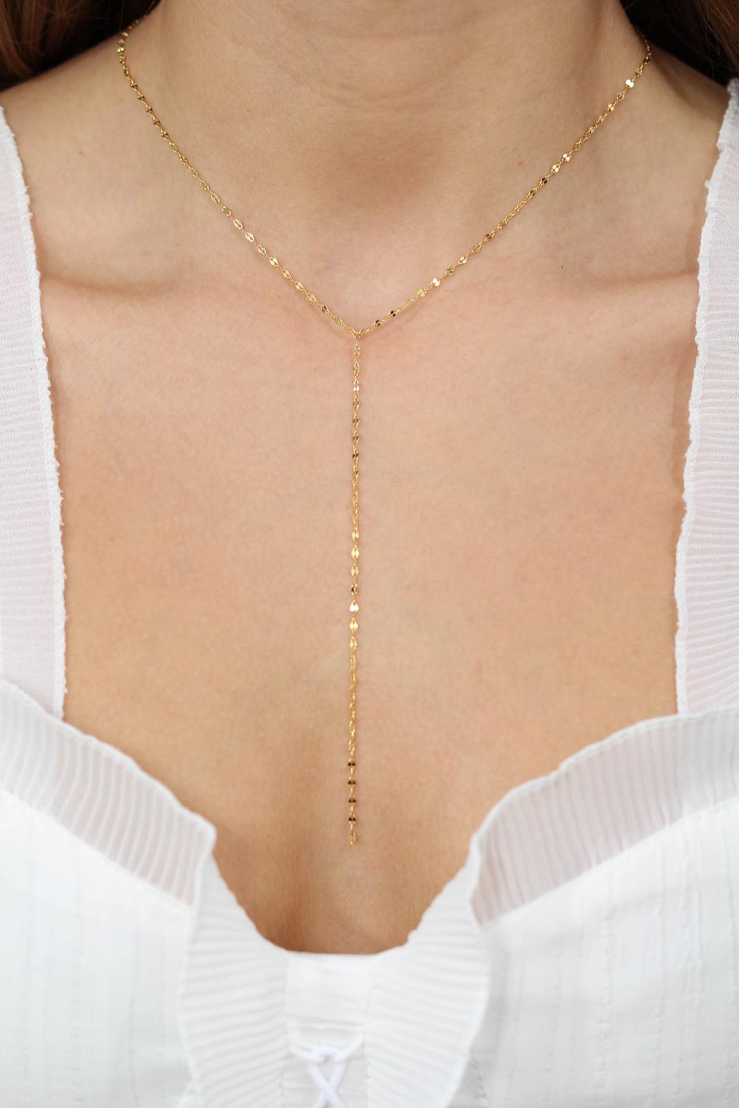 Chain necklace - Gold long Y drop