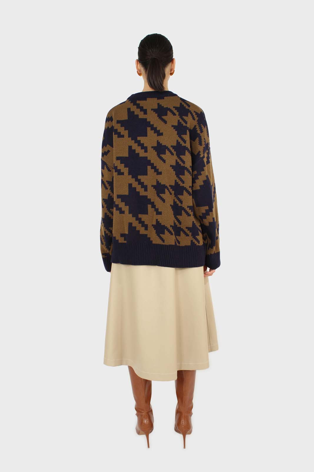 Navy and khaki houndstooth oversized jumper
