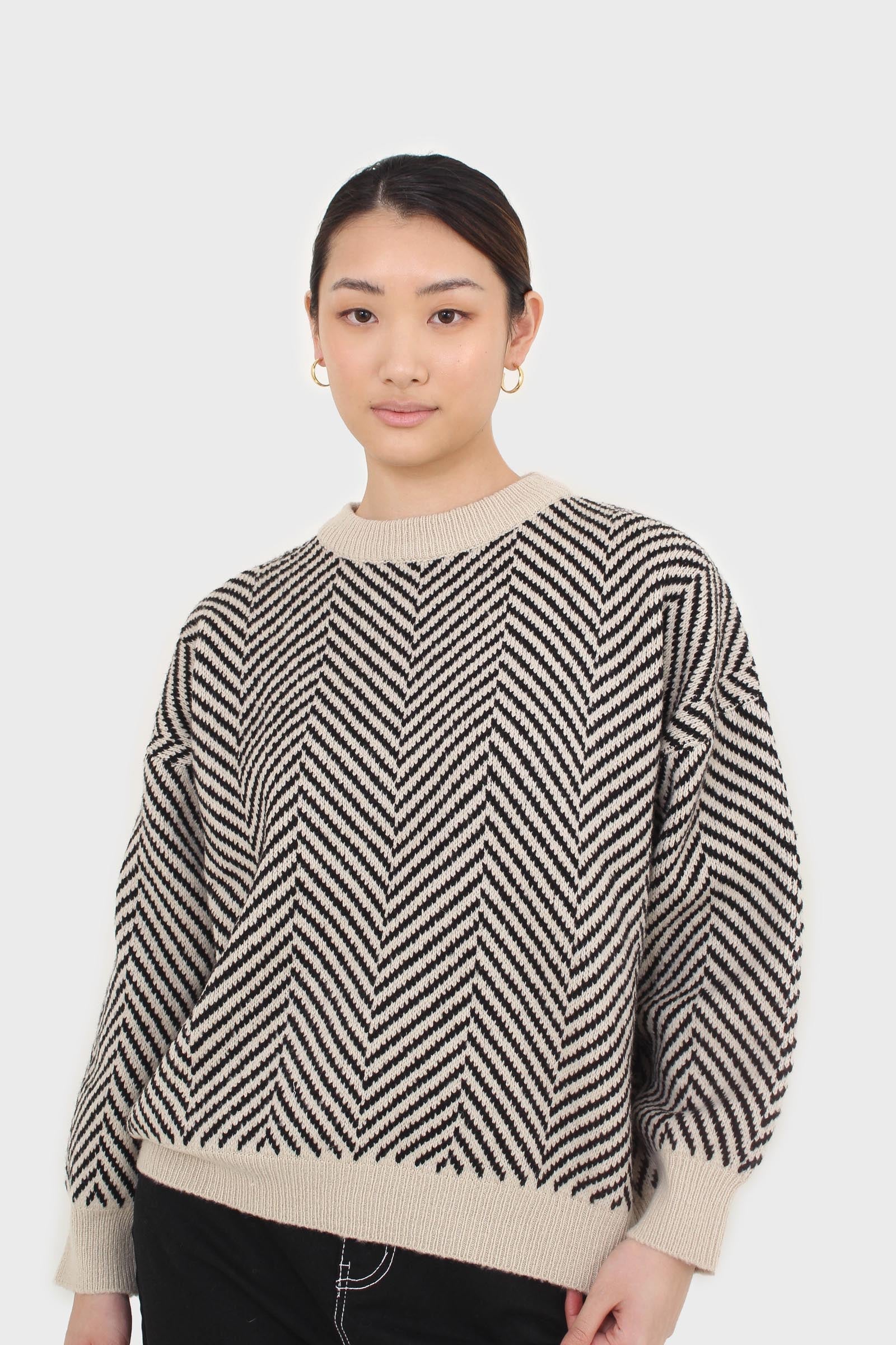 Ivory and black herringbone jumper