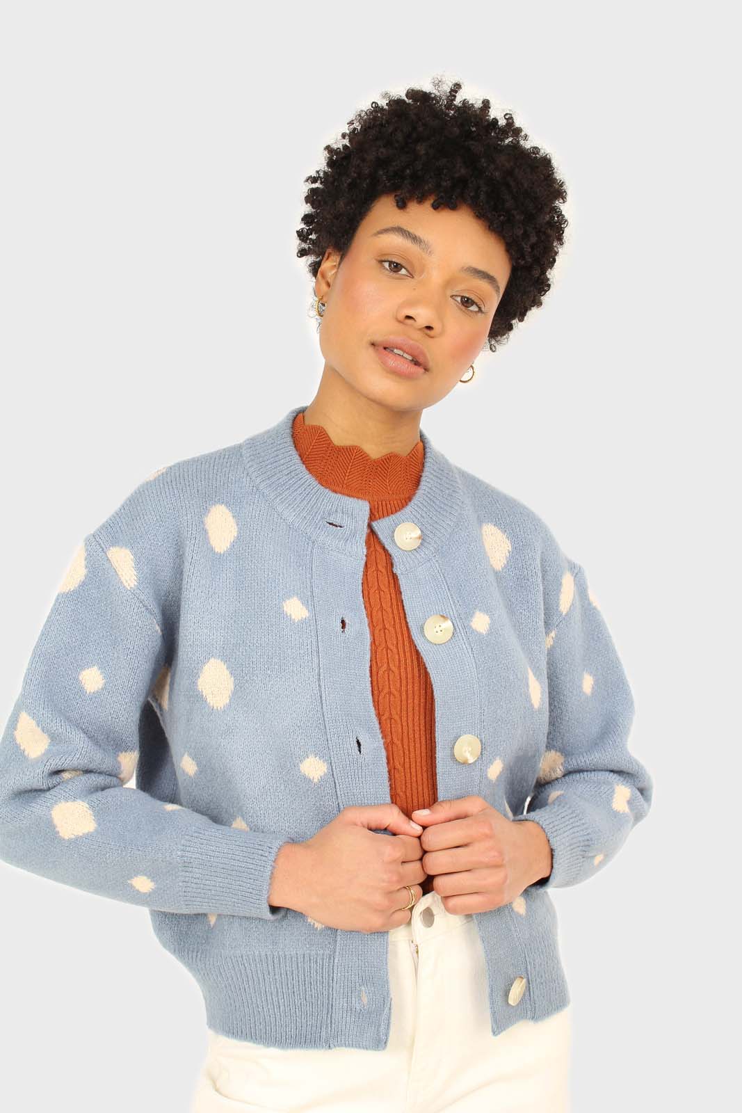 Blue and white dots cardigan