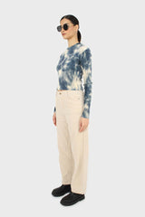 Teal tie dye print velvet cropped top