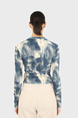 Teal tie dye print velvet cropped top