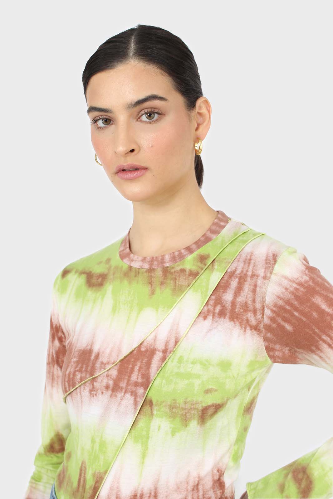 Green and brown tie dye cropped top