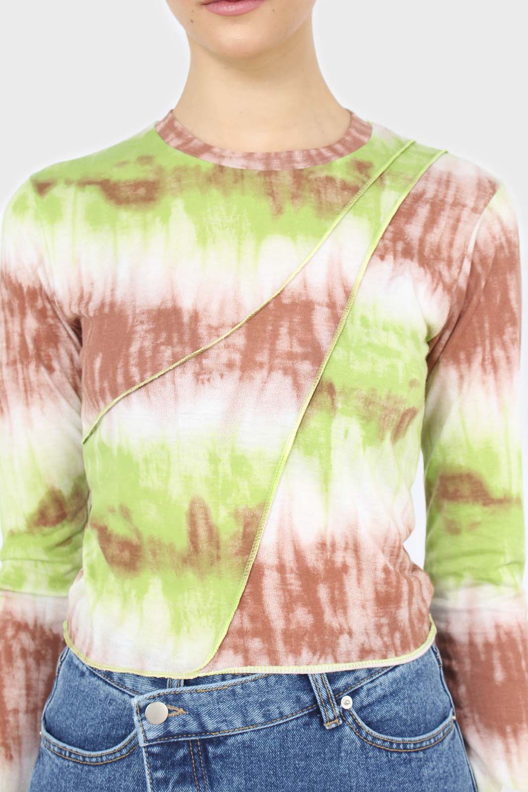 Green and brown tie dye cropped top