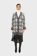 Grey argyle alpaca wool blend cardigan