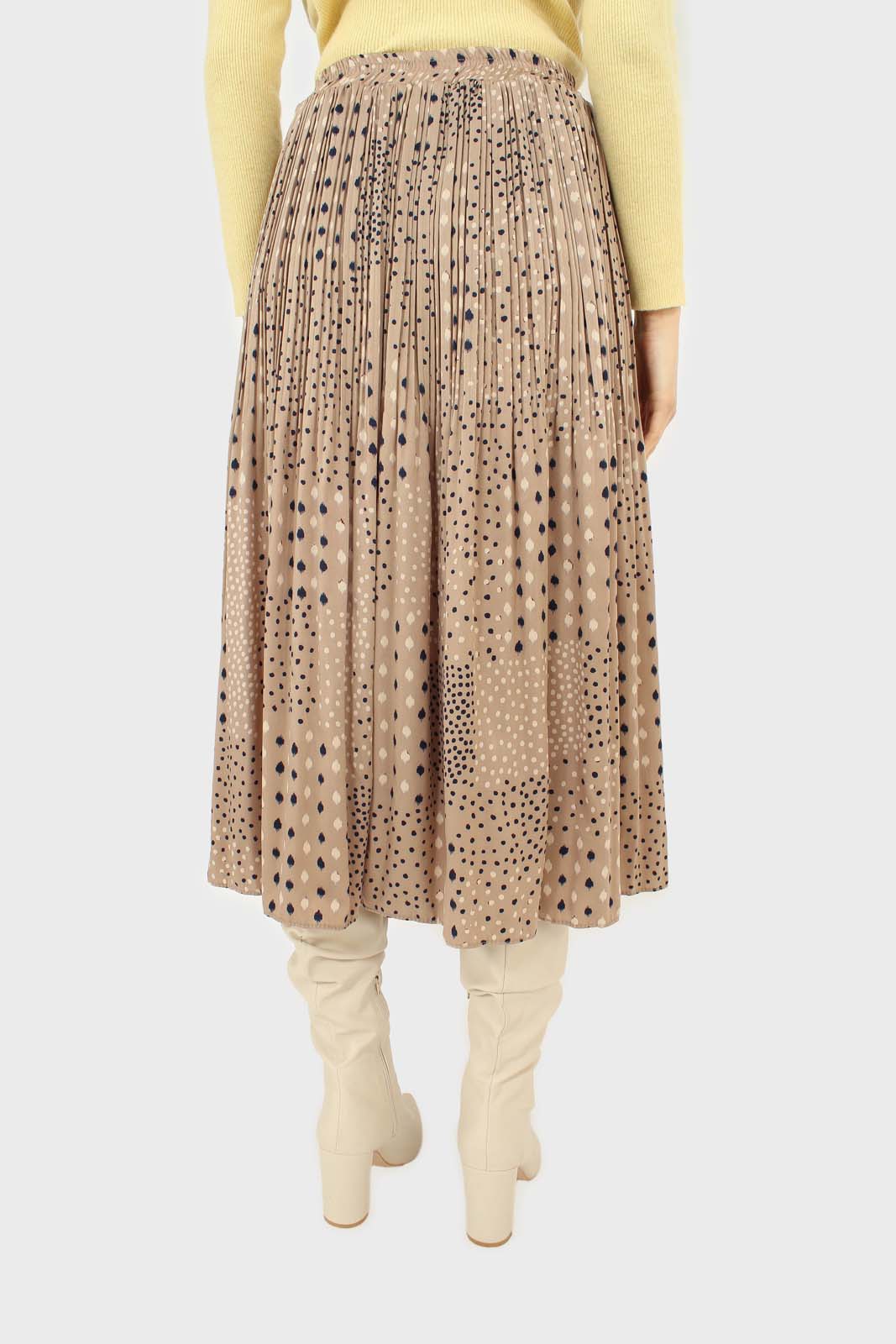 Beige leopard micro pleated satin skirt
