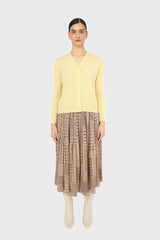 Beige leopard micro pleated satin skirt