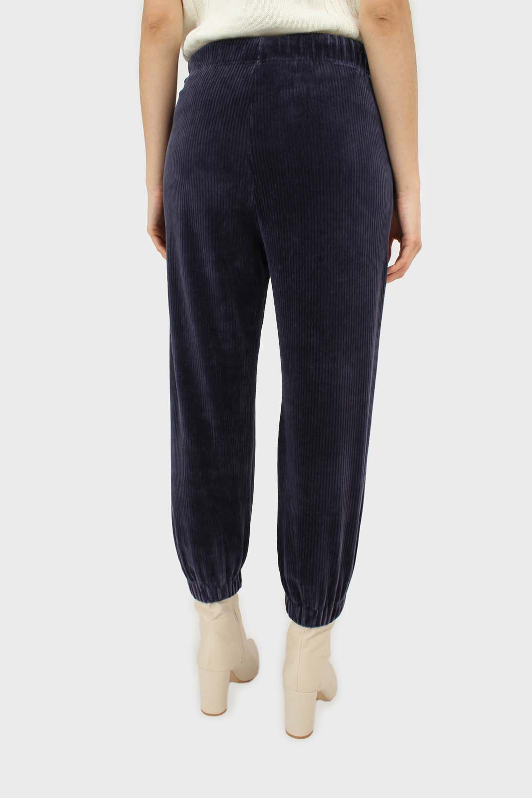 Navy velvet ribbed trousers