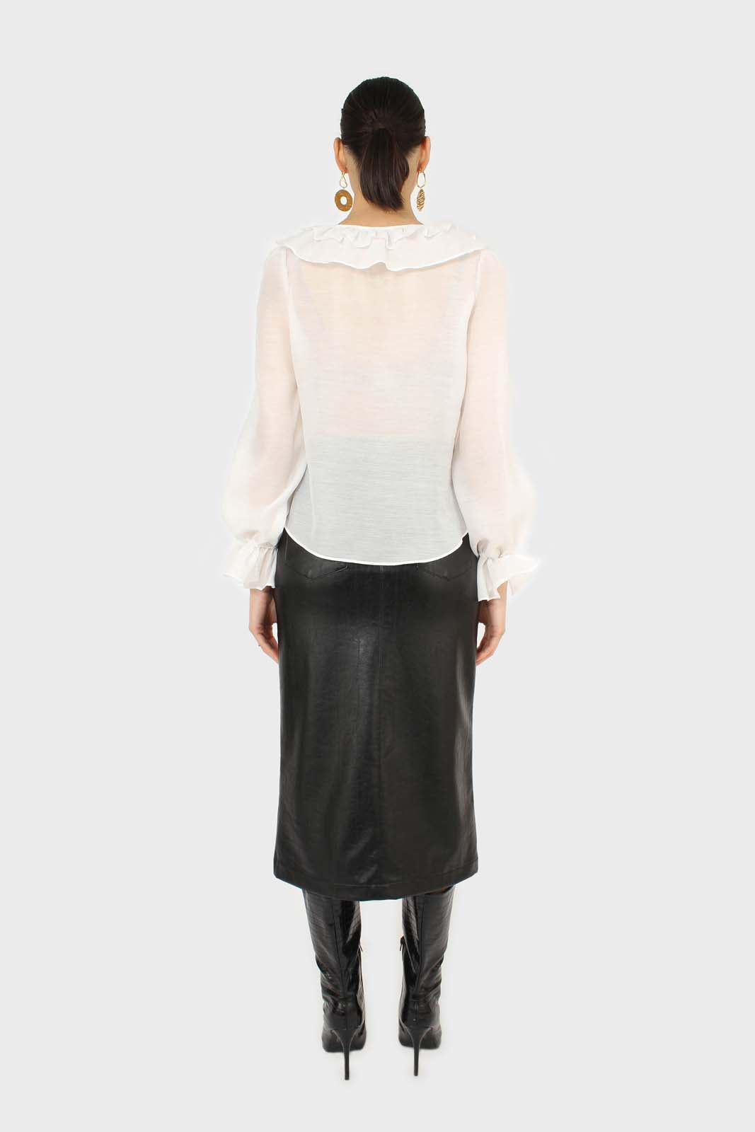 White double ruffle silky blouse