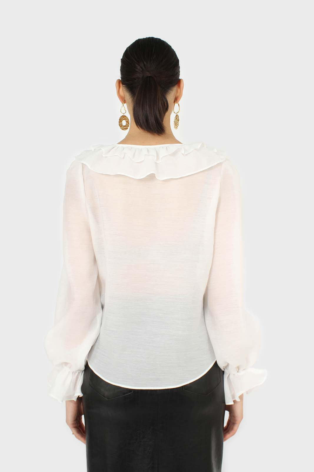 White double ruffle silky blouse
