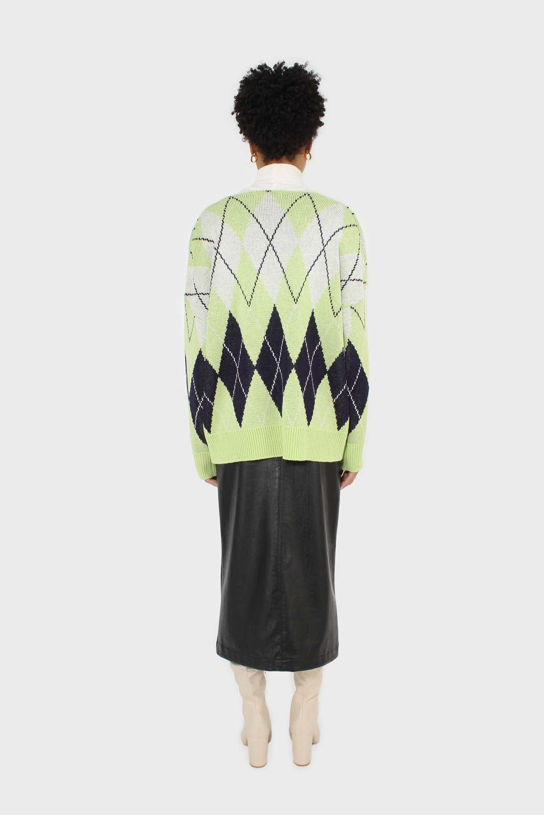 Light green and navy argyle cardigan