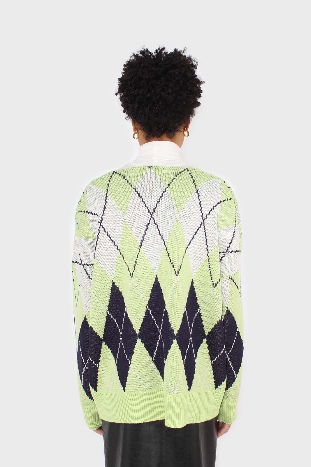 Light green and navy argyle cardigan