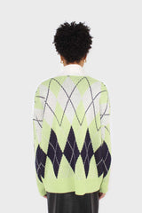 Light green and navy argyle cardigan